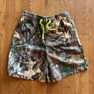 Realtree Camouflage Boy’s Athletic Shorts with Neon Green Drawstring